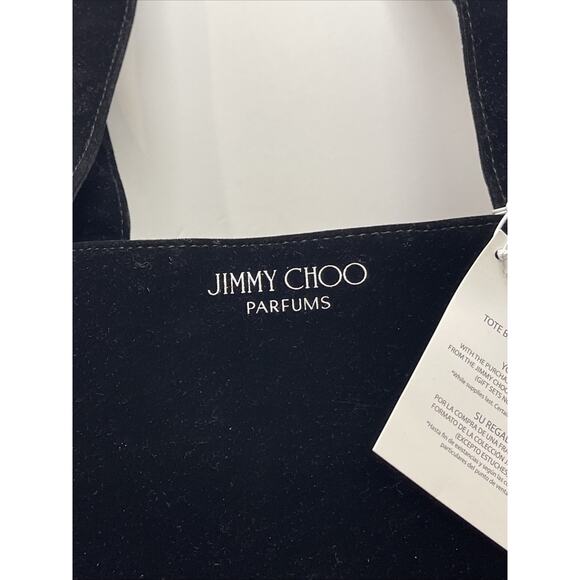 Jimmy Choo Tote Bag Black Velvet Silver Glitter Carry Overnight Velvet 15x5x12” - Picture 3 of 7